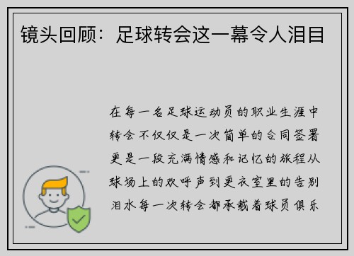 镜头回顾：足球转会这一幕令人泪目