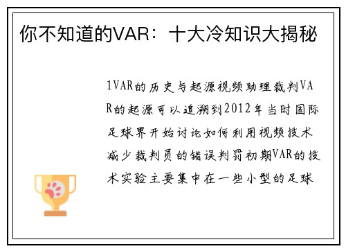 你不知道的VAR：十大冷知识大揭秘